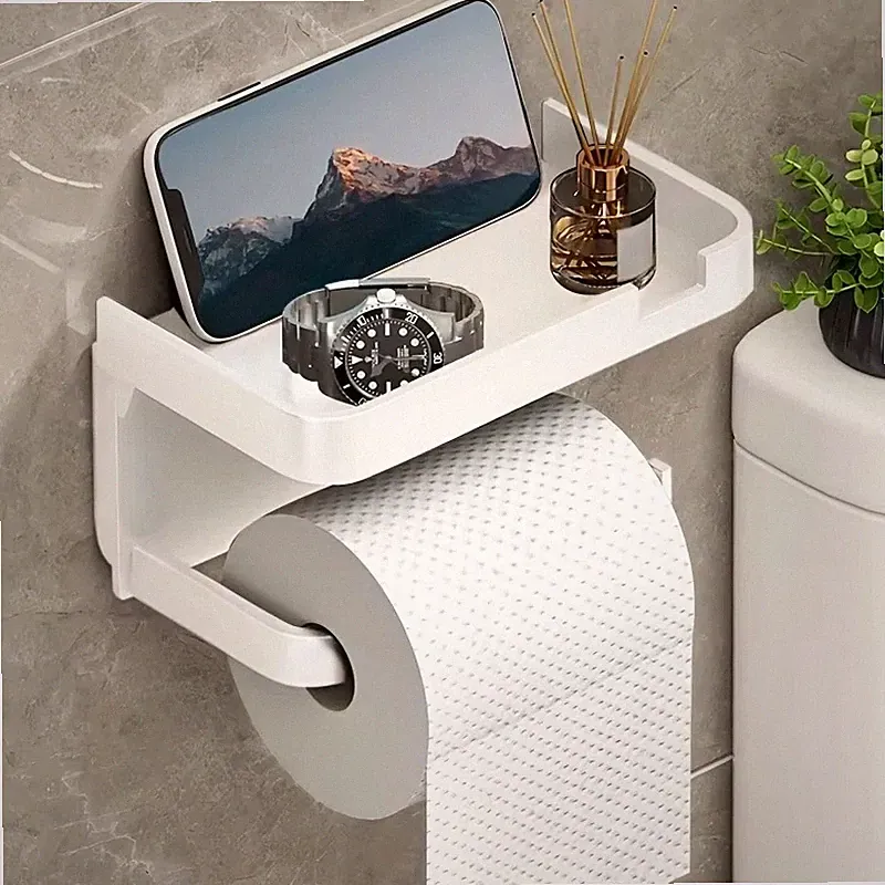 1pc Toilet Paper Holder - Space-Saving Wall-Mounted Perforated Storage Rack