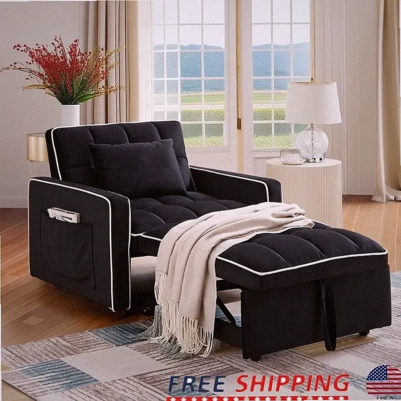 3-in-1 Convertible Sleeper Chair Bed Lounge Sofa Compact Velvet Indoor New
