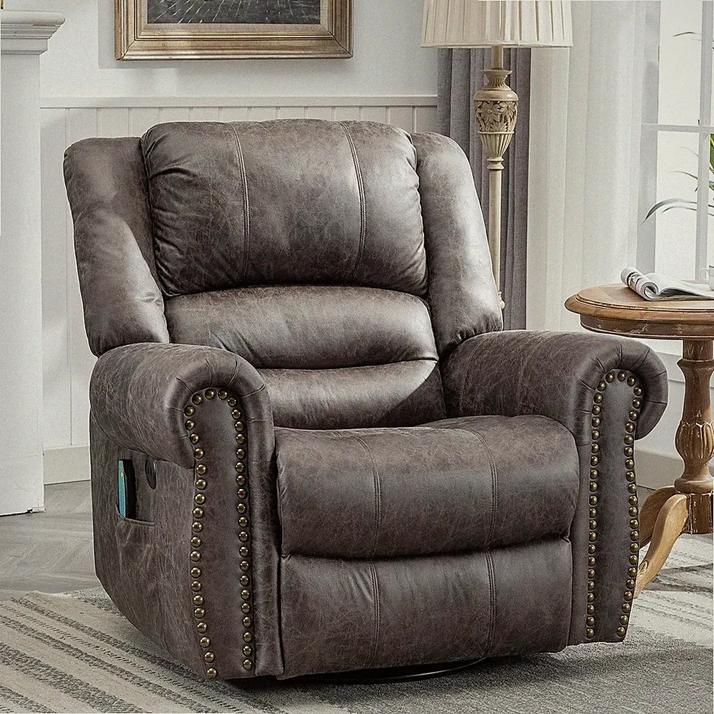 360° Swivel Rocker Manual Recliner Chair Nursery Rocking Chair w/ Massage & Heat