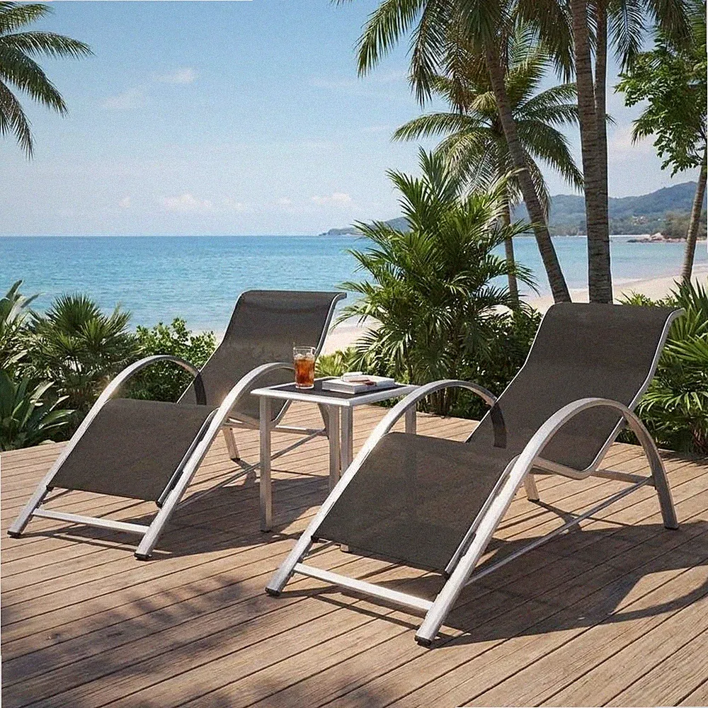 3PC Patio Chaise Lounge Chair Set Adjustable Aluminum Recliners w/ Side Table