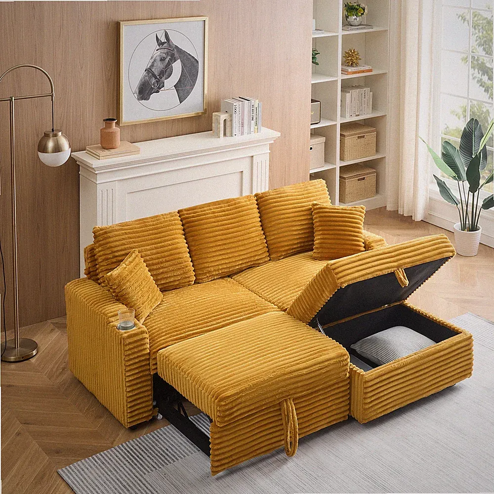 80" Corduroy Multi-Function Sofa with Hidden Reclining Space Saving Design Armr