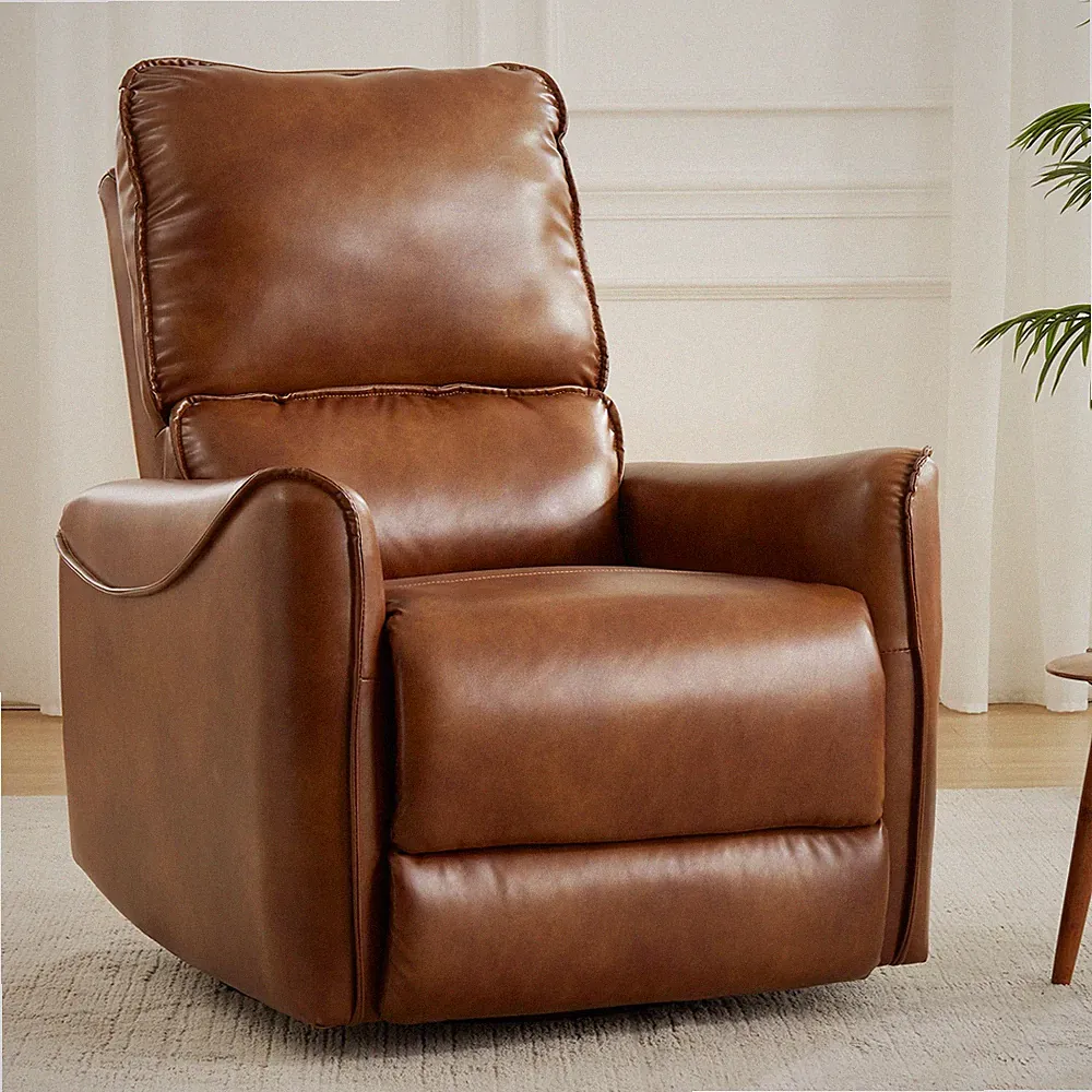 Brown Electric Power Lift Recliner Chair w/ Swivel & Rocker, PU Leather