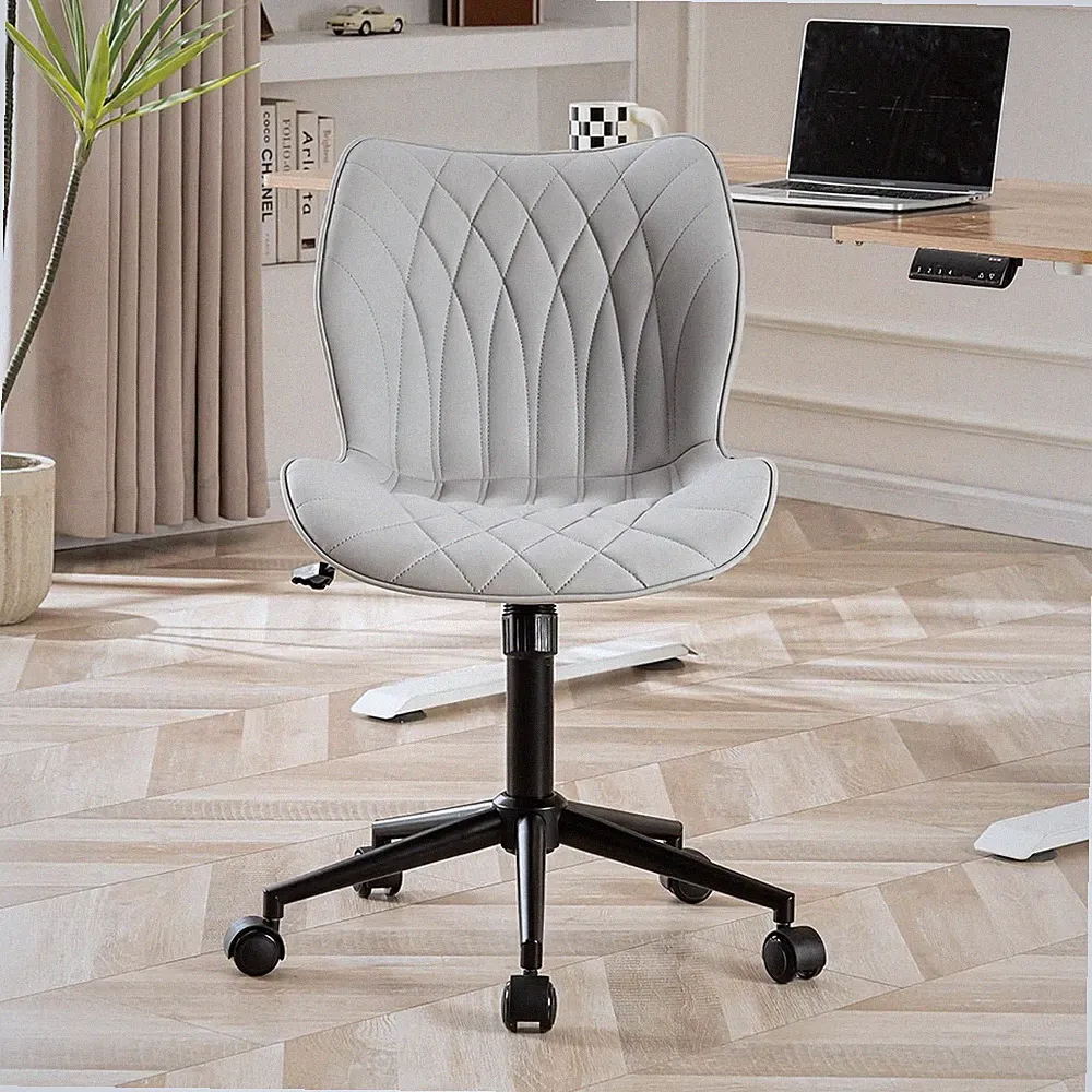 Comfy Armless Desk Chair with Wheels - Modern Ergonomic Swivel Chair (Gray)