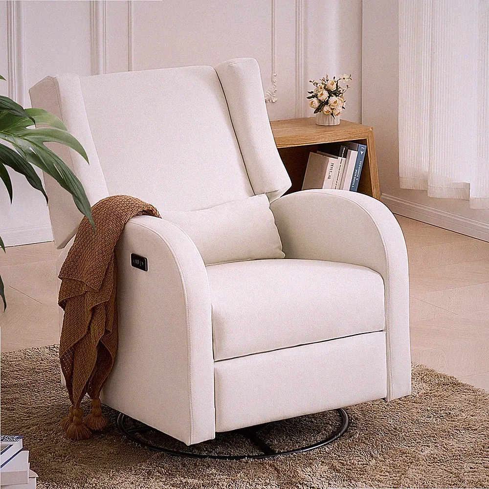 Electric Swivel Glider 250lb, Recliner with USB, Off White Surface