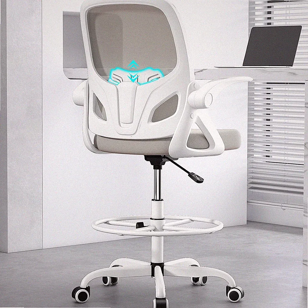 Ergonomic Tall Drafting Chair with Footrest and Lumbar Support - Gray