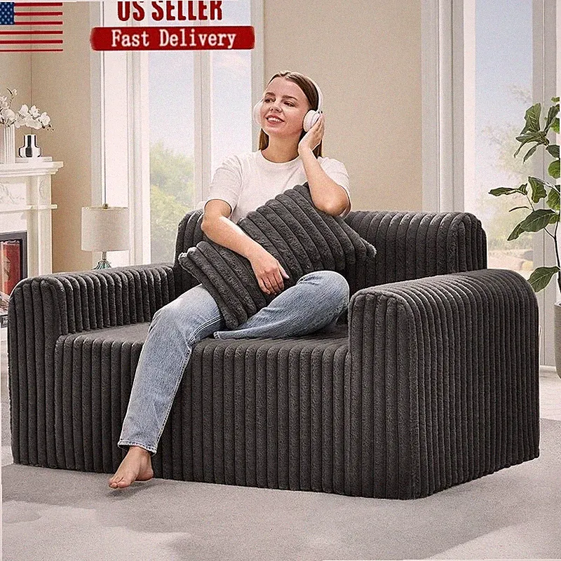 Faux Fur Loveseat Sofa Couch Memory Foam Lumbar Pillow No Assembly Compact New