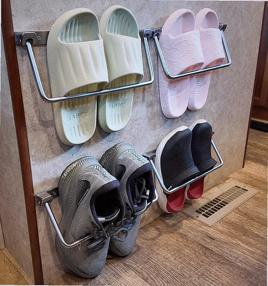 Foldable Wall Mounted RV Shoe Racks Aluminum Camper Shoe Organizer Space-Saving