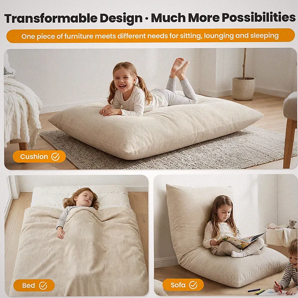 Folding Floor Chair Gaming Lazy Sofa Kids Sleeping Bed Cushion Pillow Bean Bag