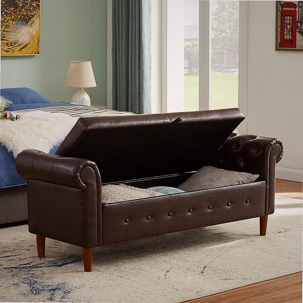 Large Space Saving Storage Rectangular Multipurpose Sofa Stool Brown New