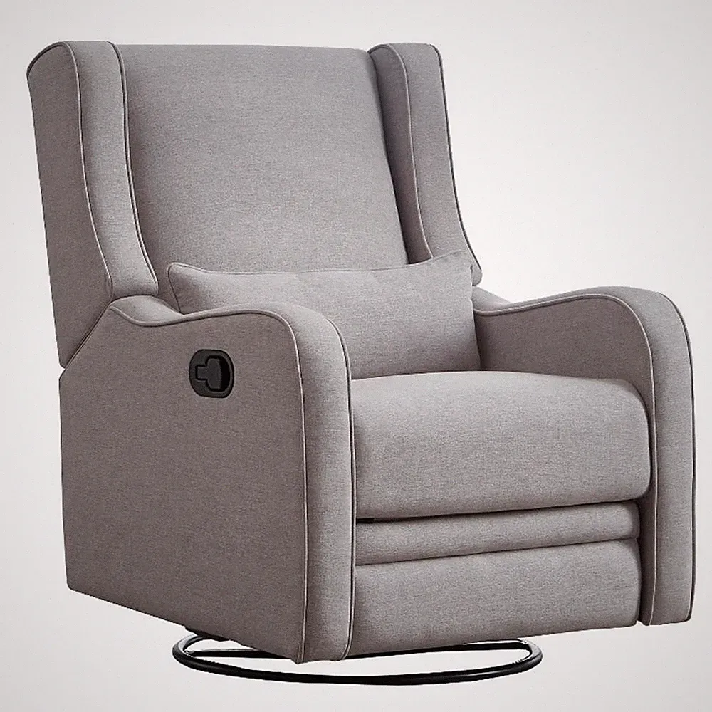Maklaine Contemporary Fabric Manual Swivel Glider and Recliner in Gray