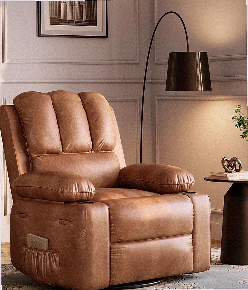 Massage Recliner Chair Oversized, 360° Swivel Rocker with Heat, Cup Holder Sofa