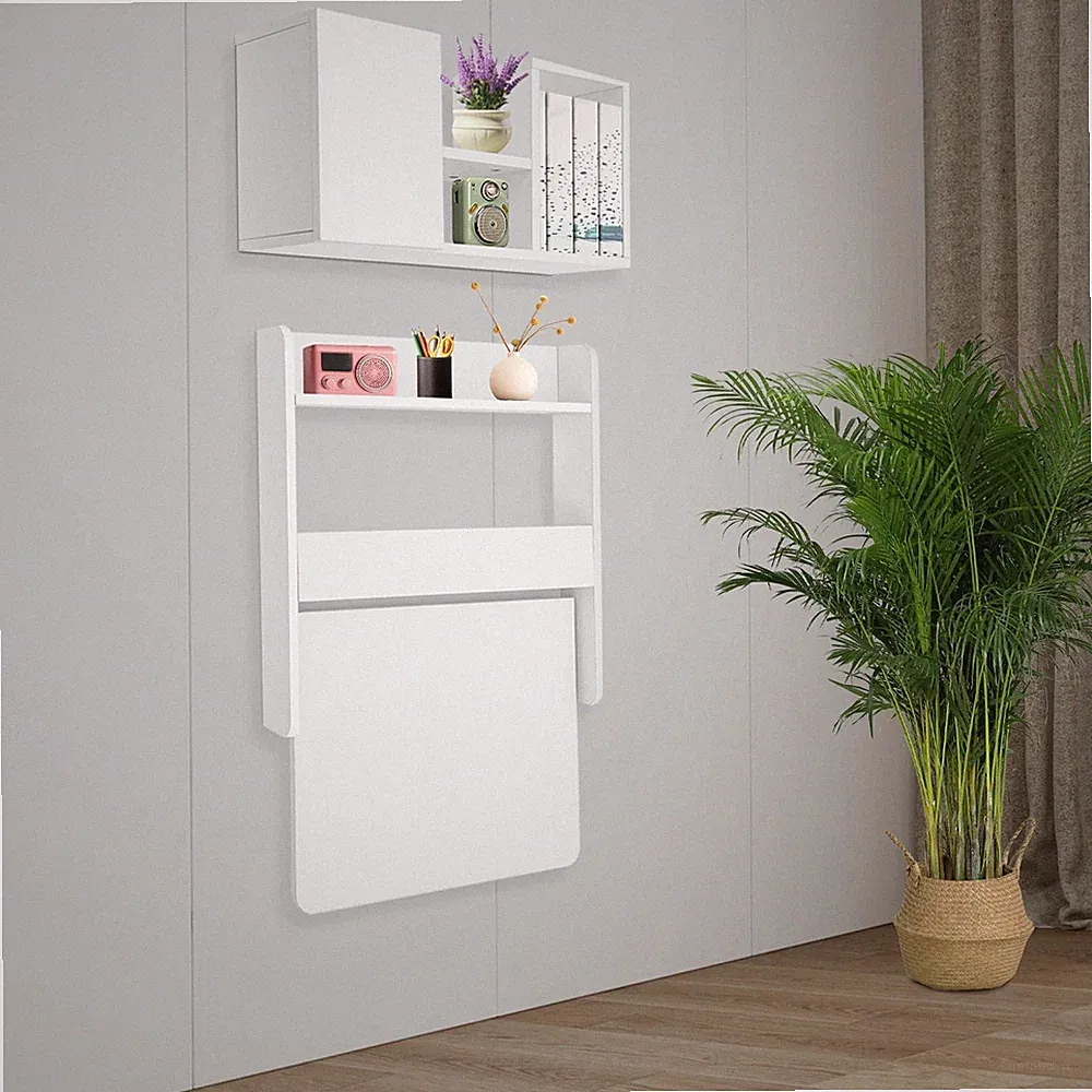 New Listing 2-tier Wall Mounted Bookshelf Folding Space Saving Table Fold Down Laptop Desk.