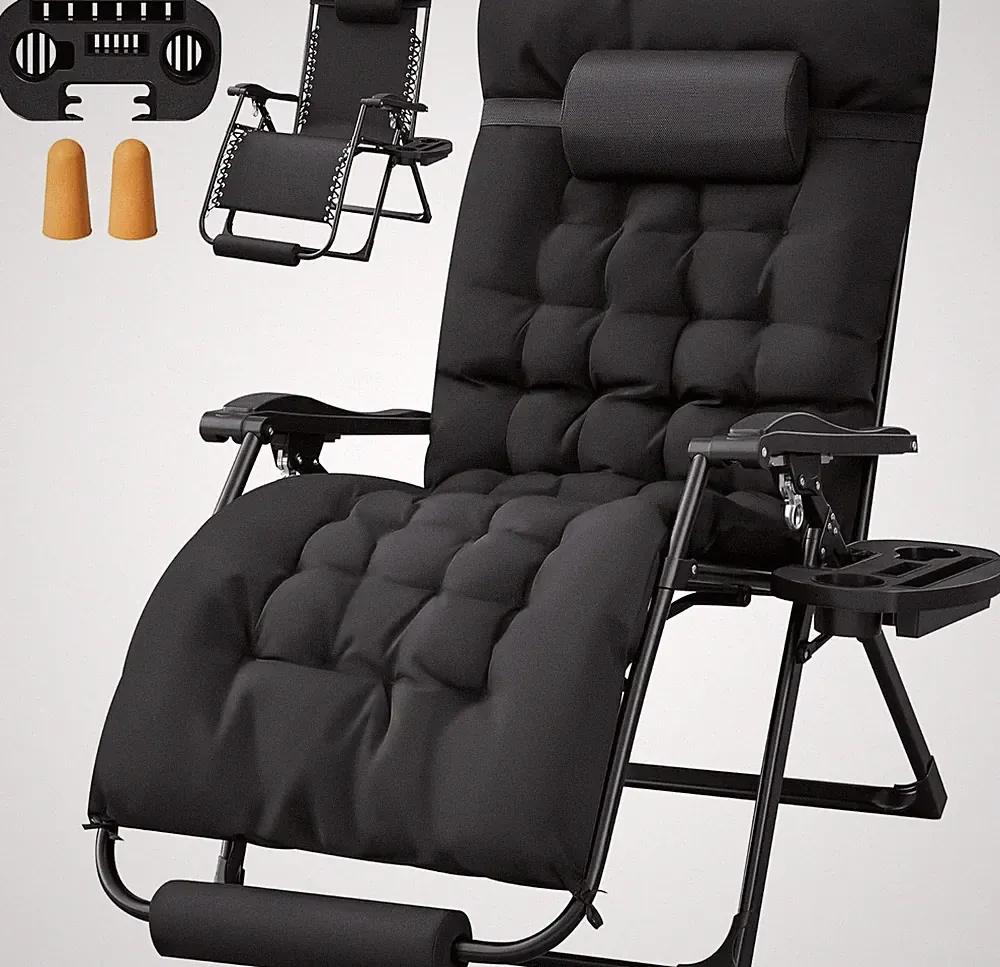 Oversized Zero Gravity Recliner Chair with Cushion & Cup Holder - Black