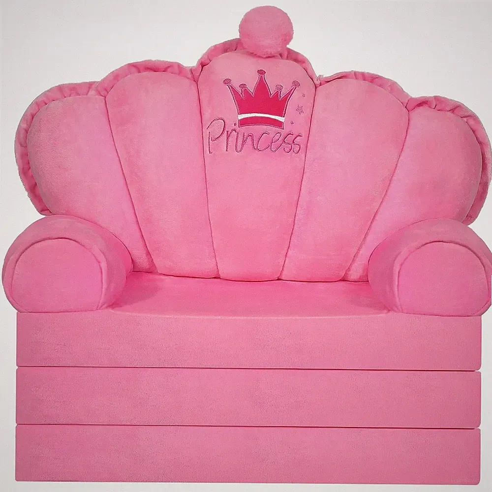Pink Princess Couch, 2-in-1 Foldable Sofa Bed & Chair for 1-5, Space-Saving f...