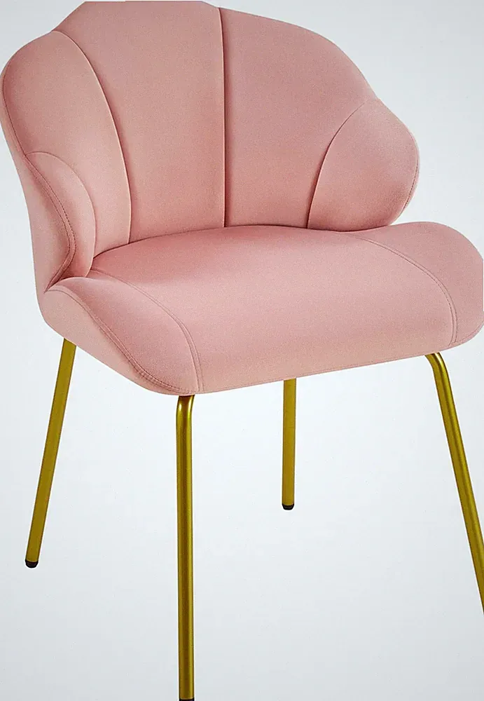 Pink Velvet Vanity Chair with Shell Backrest & Gold Legs for Any Room