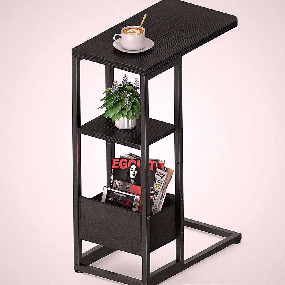 Shaped End Table, Small Side Table for Couch, Recliner, Slide Under Sofa Tray...