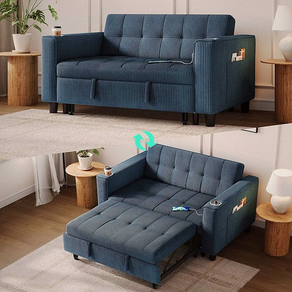 Sleeper Sofa Bed, 54" Pull Out Couch with Charging Station & Cup Holder, Small 3