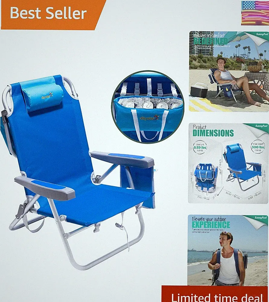 Space-Saving Folding Beach Chair with Cooler Bag & Cup Holder - Durable Design