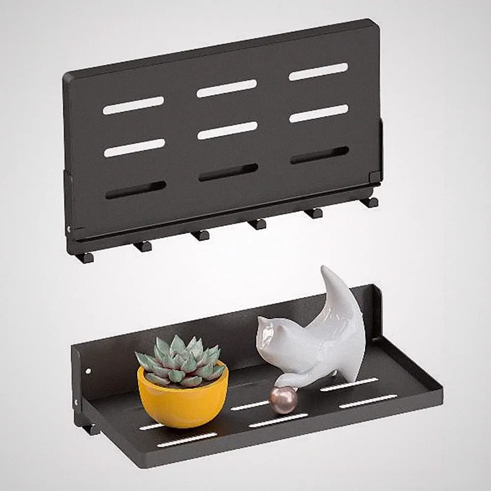 Space Saving Folding Wall Shelf with Hooks for Laundry Room Garage RV Use