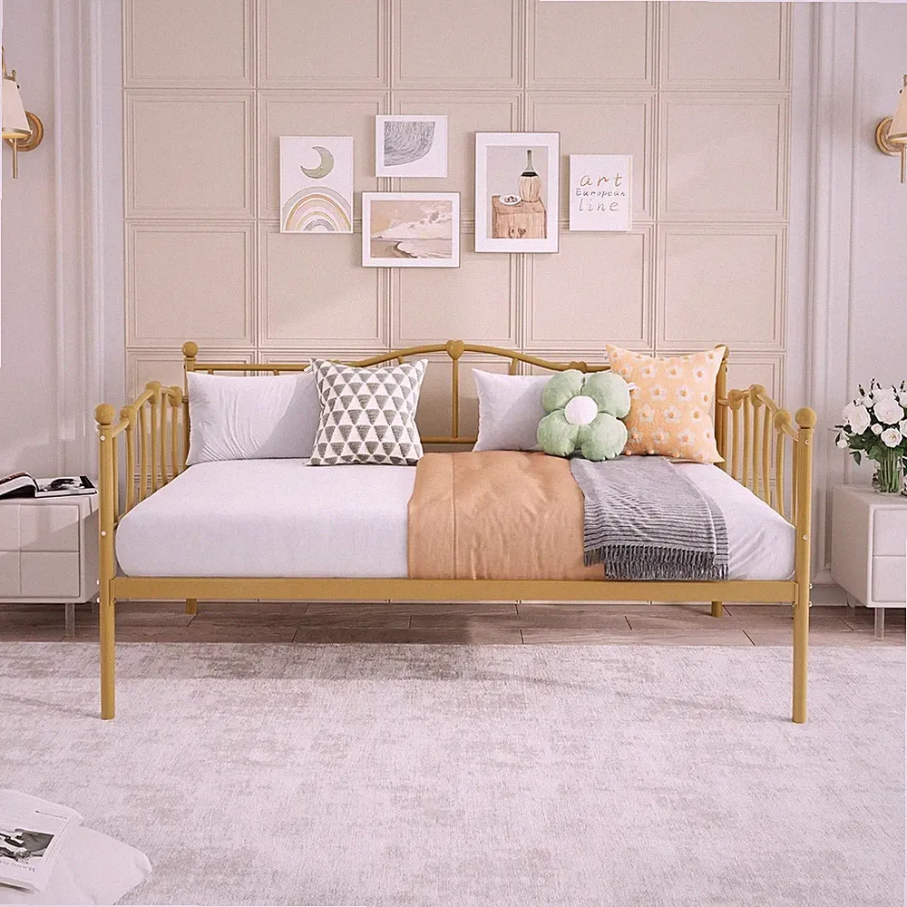 Twin Daybed Sofa Bed Steel Slat Support Headboard No Box Spring Space Saving