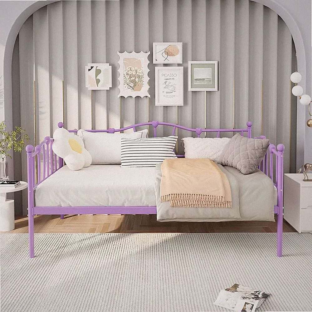 Twin Daybed with Sofa Bed Steel Slats Support Headboard Space Saving for Bedroom